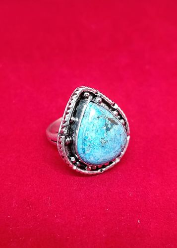 Tibetan Turquoise Gemstone Handmade 925 Sterling Silver Jewelry Ring Size 8